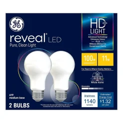 GE Reveal HD+ 11 Watt White LED General-Purpose Bulb, 2/Pack (46657)
