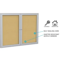 Ghent 4' H x 5' W Enclosed Natural Cork Bulletin Board with Satin Frame, 2 Door (PA24860K)
