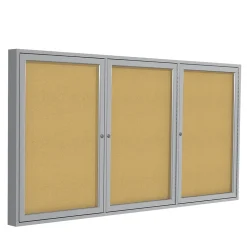 Ghent 4' H x 6' W Enclosed Natural Cork Bulletin Board with Satin Frame, 3 Door (PA34872K)