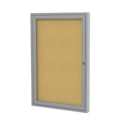 Ghent 36" H x 30" W Enclosed Natural Cork Bulletin Board with Satin Frame, 1 Door (PA13630K)