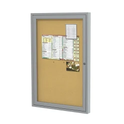 Ghent 36" H x 30" W Enclosed Natural Cork Bulletin Board with Satin Frame, 1 Door (PA13630K)