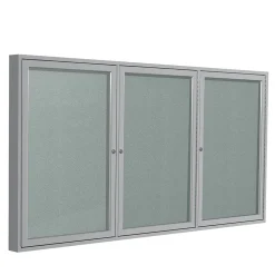 Ghent 4' H x 8' W Enclosed Vinyl Bulletin Board with Satin Frame, 3 Door, Silver (PA34896VX-193)
