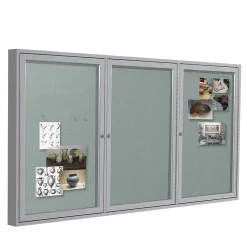 Ghent 4' H x 8' W Enclosed Vinyl Bulletin Board with Satin Frame, 3 Door, Silver (PA34896VX-193)