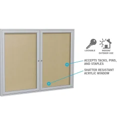Ghent 4' H x 8' W Enclosed Vinyl Bulletin Board with Satin Frame, 3 Door, Silver (PA34896VX-193)