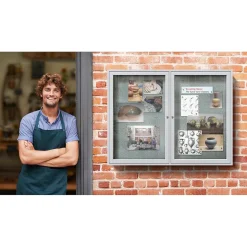 Ghent 3' H x 5' W Enclosed Vinyl Bulletin Board with Satin Frame, 2 Door, Silver (PA23660VX-193)