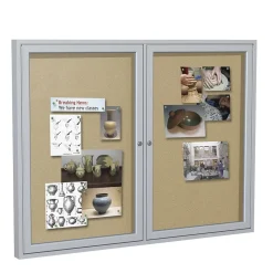 Ghent 3' H x 5' W Enclosed Vinyl Bulletin Board with Satin Frame, 2 Door (PA23660VX-181)