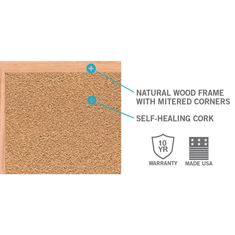 Ghent 3' H x 5' W Natural Cork Bulletin Board with Wood Frame (WK35)