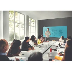 Ghent Harmony 4'H x 8'W Magnetic Glass Whiteboard with Square Corners, Blue (HMYSM48BE)