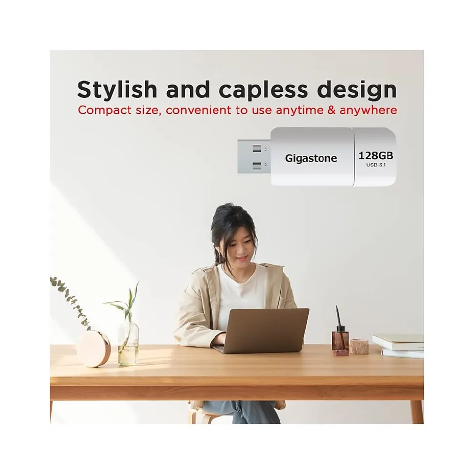 Gigastone 128GB USB 3.1 Type-A Flash Drive, White (GS-U3128GBWH-BC)