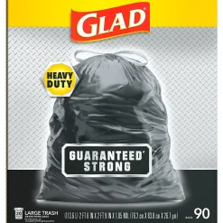Glad 30 Gallon Large Drawstring Trash Bags, 90/Box (78952)