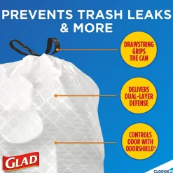Glad 13 Gallon Trash Bag, 8.5"x8.5", Low Density, .72 mil, White, 100 Bags/Box (CLO 78526)