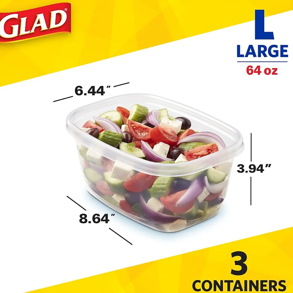 Glad® Deep Dish Containers, 64 Oz., 3/Pack (70045)