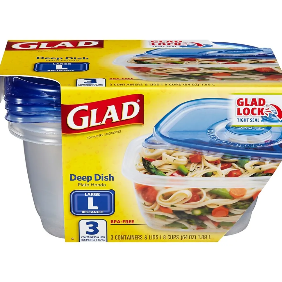 Glad® Deep Dish Containers, 64 Oz., 3/Pack (70045)