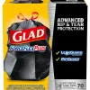 Glad ForceFlexPlus 30 Gallon Trash Bag, 5.31" x 10.06", Low Density, 0.90 mil, Black, 70/Box (70358)