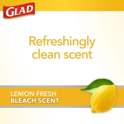 Glad Medium Drawstring Trash Bags with Clorox, 8 Gallon, Grey, Lemon Fresh Bleach Scent, 26/Box(79316)