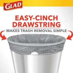 Glad Medium Drawstring Trash Bags with Clorox, 8 Gallon, Grey, Lemon Fresh Bleach Scent, 26/Box(79316)