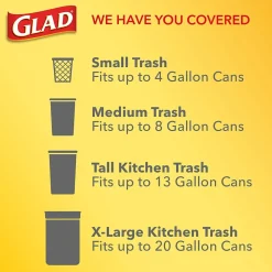 Glad Medium Drawstring Trash Bags with Clorox, 8 Gallon, Grey, Lemon Fresh Bleach Scent, 26/Box(79316)