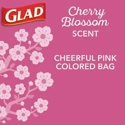 Glad Odorshield 4 Gallon Drawstring Kitchen Trash Bag, Febreeze Cherry Blossom, Pink, 34 Bags/Box (79274)