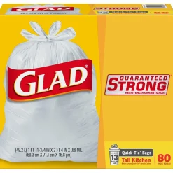 Glad Quick-Tie Tall 13 Gallon Kitchen Trash Bags, 80/Box (60034)
