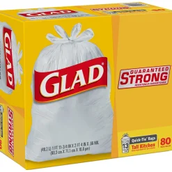 Glad Quick-Tie Tall 13 Gallon Kitchen Trash Bags, 80/Box (60034)