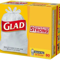 Glad Quick-Tie Tall 13 Gallon Kitchen Trash Bags, 80/Box (60034)