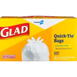 Glad Quick-Tie Tall Kitchen Trash Bags, 13 Gallon, 200/Box (15931)