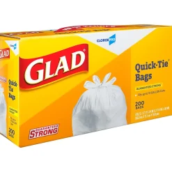 Glad Quick-Tie Tall Kitchen Trash Bags, 13 Gallon, 200/Box (15931)