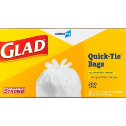 Glad Quick-Tie Tall Kitchen Trash Bags, 13 Gallon, 200/Box (15931)