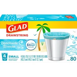 Glad Small Kitchen Drawstring Trash Bags, 4 Gallon, Blue, Febreze Beachside Breeze, 80/Box (79155)