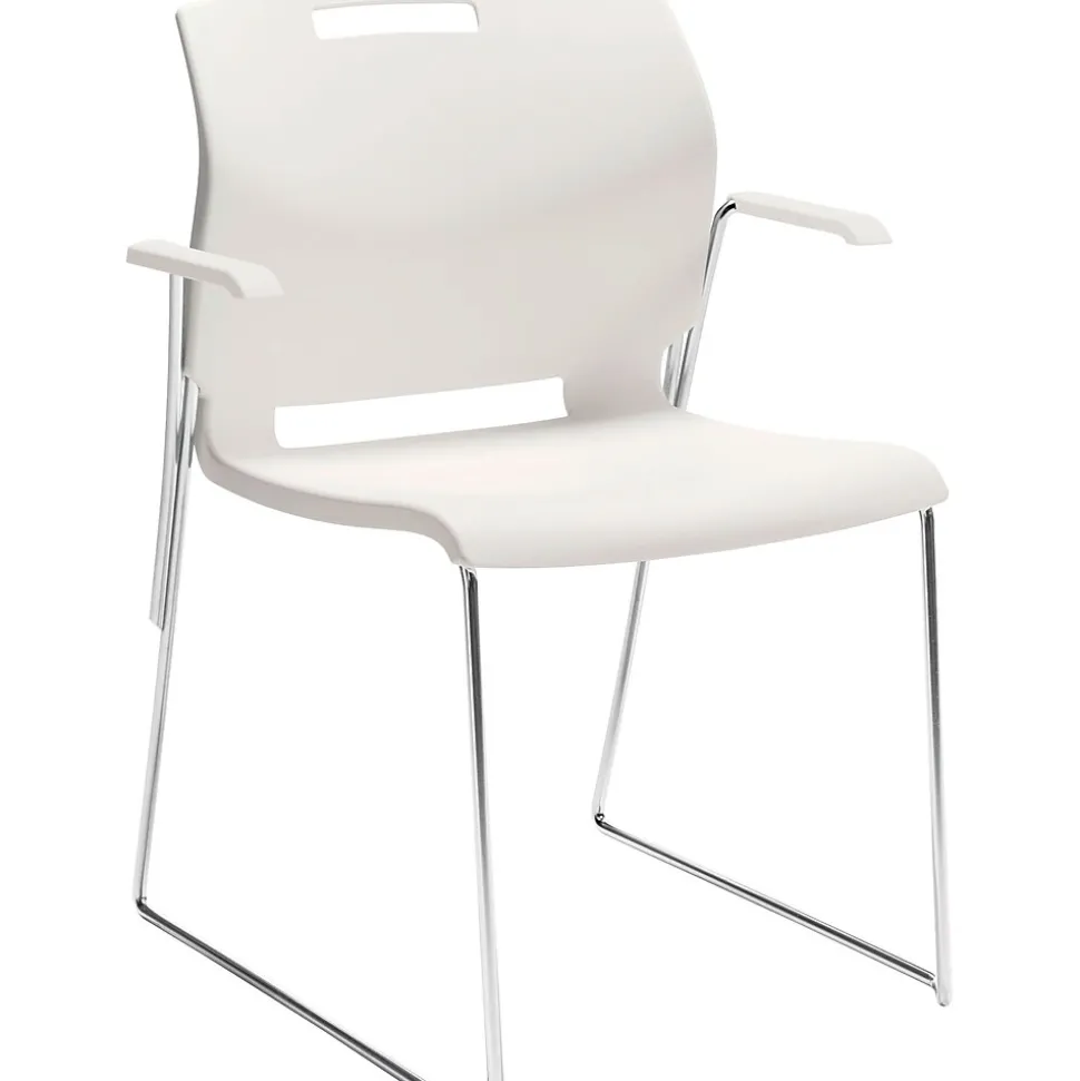 Global Popcorn 6710 Plastic Stacking Chairs with Arms, Ivory Clouds, 4/Ct (TD6710-IVC)