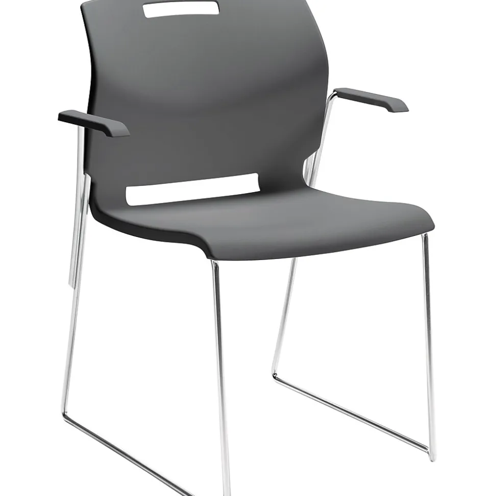 Global Popcorn 6710 Polypropylene Stack Chair with Arms, Shadow, 4/Pack (TD6710-PLT)