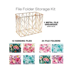 Global Printed Products Deluxe Designer Floral Hanging File Folder Kit, 1/3-Cut Tab, Letter Size, Assorted Colors
