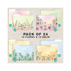 Global Printed Products Deluxe Designer Watercolor Floral Heavy-Duty File Folders, 1/3-Cut Tab, Assorted Colors, 24/Pack