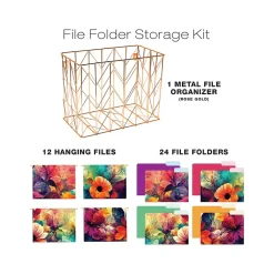 Global Printed Products Deluxe Designer Abstract Floral Hanging File Folder Kit, 1/3-Cut Tab, Letter Size, Assorted Colors