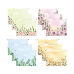 Global Printed Products Deluxe Designer Watercolor Floral Heavy-Duty Hanging File Folders, Letter-Size, Assorted Colors