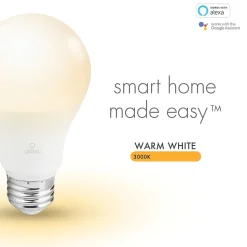 Globe Electric A19-Shape E26-Base Wi-Fi Dimmable 60-Watt-Equivalent Frosted Smart LED Light Bulbs, Soft White, 2/Pack (34209)