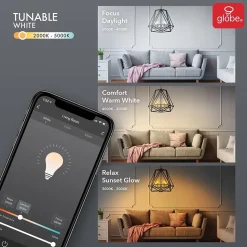 Globe Electric B11-Shape E12-Base Wi-Fi Tunable Edison-Style 40-Watt-Replacement Smart Candelabra LED Bulb, White (34918)
