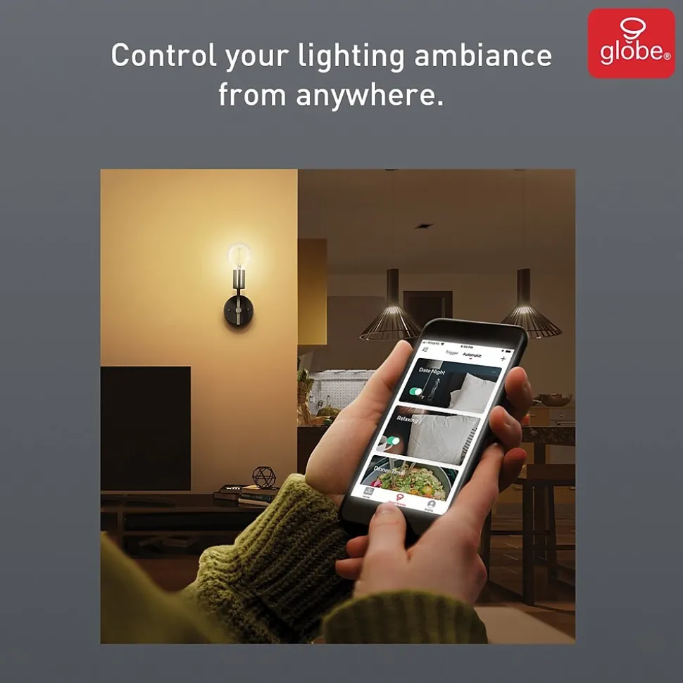 Globe Electric G25-Shape E26-Base Wi-Fi Dimmable Tunable Edison-Style 60-Watt-Equivalent Smart LED Light Bulb, White (34920)