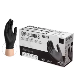 Gloveworks GWBEN Nitrile Exam Gloves, 2X-Large, Black, 100/Box, 10 Boxes/Carton (GWBEN49100XX)