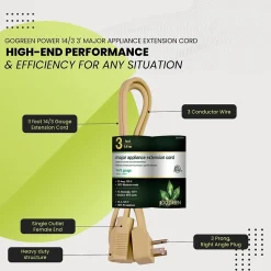 GoGreen Power 14/3 3' Appliance Cord, Beige, 3/Pack (GG-25603)