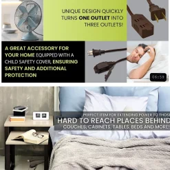 GoGreen Power 15' Extension Cord, 3-Outlet, 16 AWG, Brown (GG-24815-3)