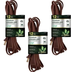 GoGreen Power 12' Extension Cord, 3-Outlet, 16 AWG, Brown (GG-24812-3)