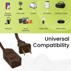 GoGreen Power 12' Extension Cord, 3-Outlet, 16 AWG, Brown (GG-24812-3)