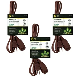 GoGreen Power 6' Extension Cord, 3-Outlet, 16 AWG, Brown (GG-24806-10)