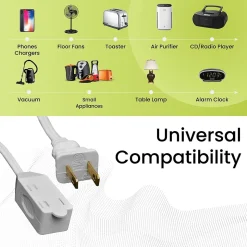 GoGreen Power 12' Extension Cord, 3-Outlet, 16 AWG, White (GG-24712-3)