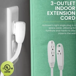 GoGreen Power 8' Extension Cord, 3-Outlet, 16 AWG, White (GG-19608)