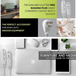 GoGreen Power 8' Extension Cord, 3-Outlet, 16 AWG, White (GG-19608)