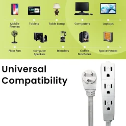 GoGreen Power 15' Extension Cord, 3-Outlet, 16 AWG, White (GG-19615)