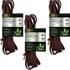 GoGreen Power 20' Extension Cords, 3-Outlet, 16 AWG, Brown, 3/Pack (GG-24820-3)