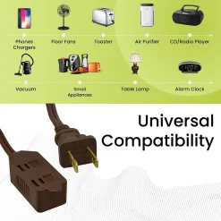 GoGreen Power 20' Extension Cords, 3-Outlet, 16 AWG, Brown, 3/Pack (GG-24820-3)